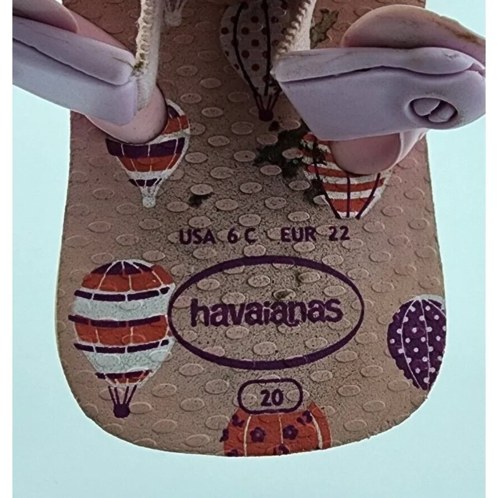 HAVAIANAS Flip Flops Sandals With Straps Pink Hot Air Balloons Baby Infant Sz 6C